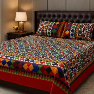 3 Pcs Crystal Cotton Printed Double Bedsheet