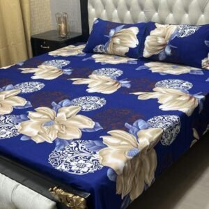 3 Pcs Crystal Cotton Printed Double Bedsheet